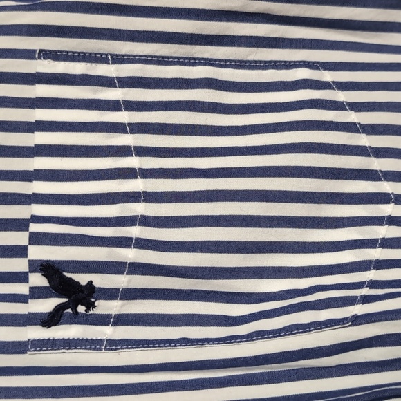 American Eagle Classic Fit Blue White Striped Long Sleeve Button Up Size Large - Picture 3 of 5